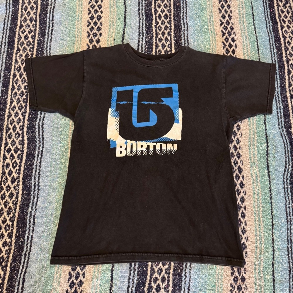 Burton Mens Graphic T-Shirt Black Blue White Logo Cotton Crew Neck Small
